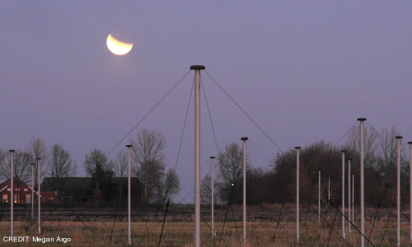 Lunar eclipse over a LOFAR station CREDIT: Megan Argo March 2012