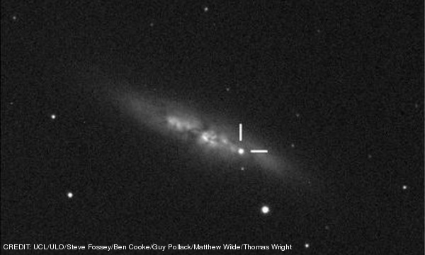The supernova in M82. CREDIT: UCL/ULO/Steve Fossey/Ben Cooke/Guy Pollack/Matthew Wilde/Thomas Wright February 2014